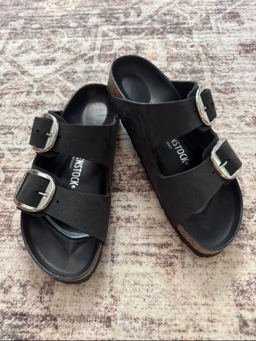 Birkenstock big buckle black leather sandals 38